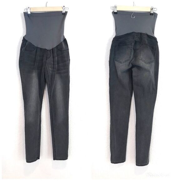 Gray Maternity Skinny Jeans Full Panel Distressed Tapered Stretch XS X-Small‎ - Picture 1 of 6